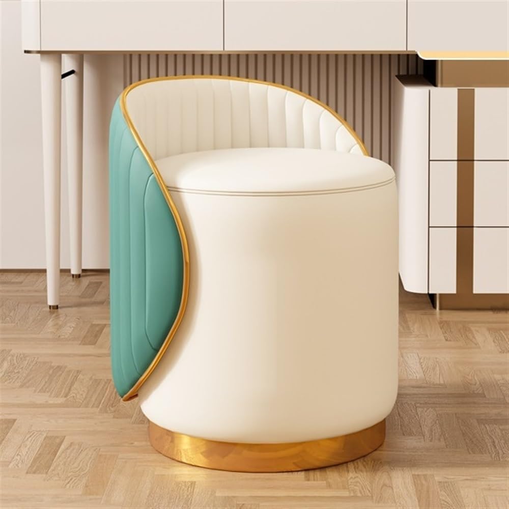 cozykimo	 RKUVPAE 360° Swivel Makeup Chair, Vanity Stool with Gold Base, Leather Ottoman with Backrest, Modern Round Stool for Living Room, Bedroom(Color:Green)